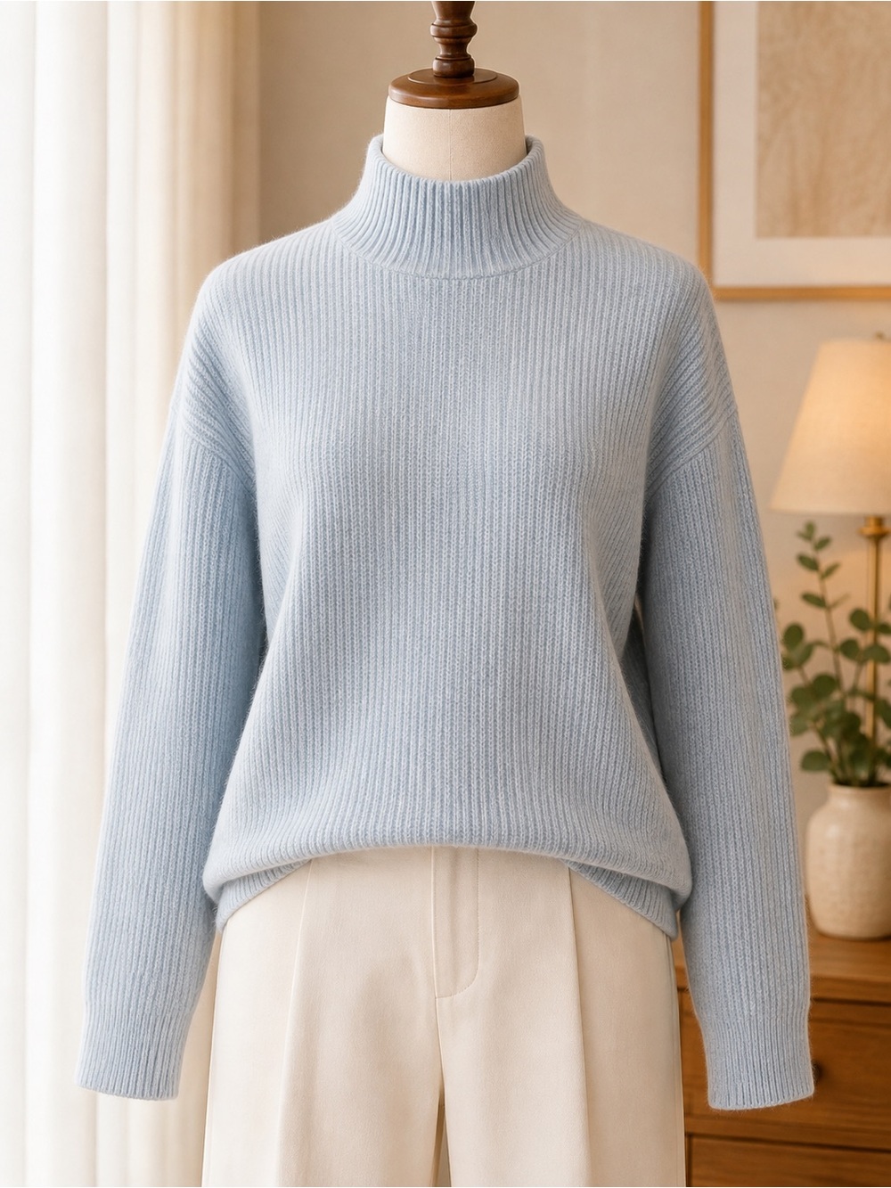 Saks Fifth Avenue 100% Cashmere Blue Turtleneck Sweater Long Sleeve NWT